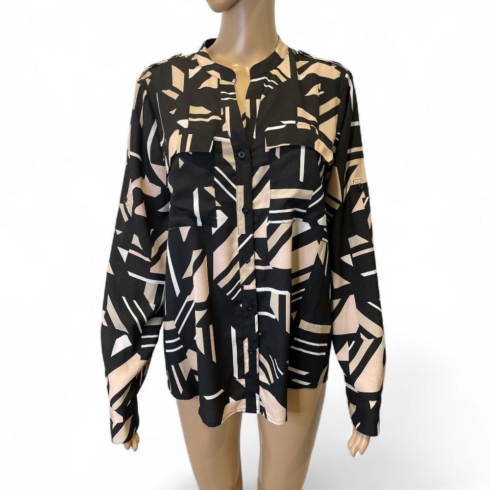 Calvin Klein Black and Cream Geometric Women's Long Sleeves Top size M
